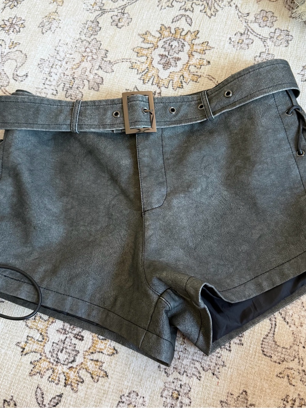 Fashion Nova Charcoal Belted Faux Leather Shorts